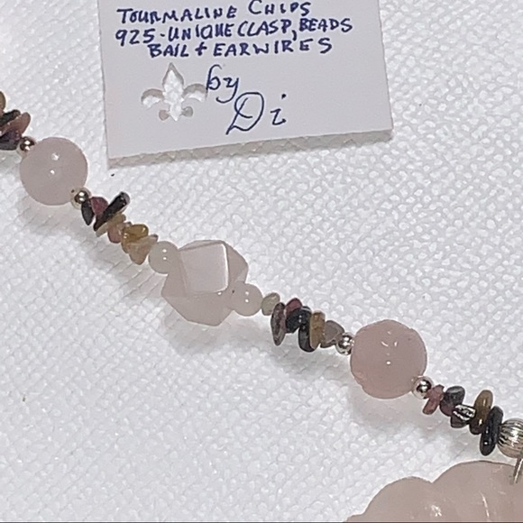 Handcrafted “Tropical Dreams” Pink Quartz Tourmaline & 925 Necklace & Earrings - Picture 7 of 14